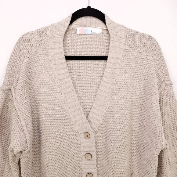 Free People Cardigan Sweater Hailee Cardi Chunky Knit Button Up Beige Size XS - Picture 5 of 14